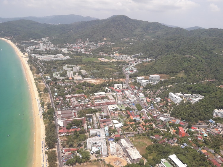 Aerial view of city along the coast in Phuket