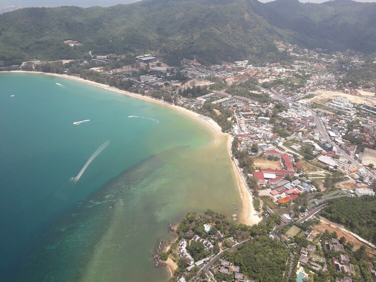 Aerial view of city along the coast in Phuket