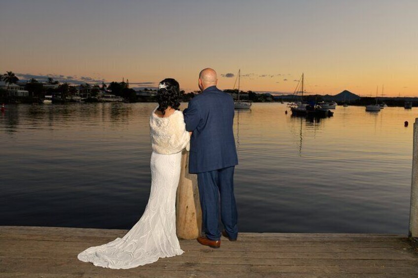 on the jetty after sunset