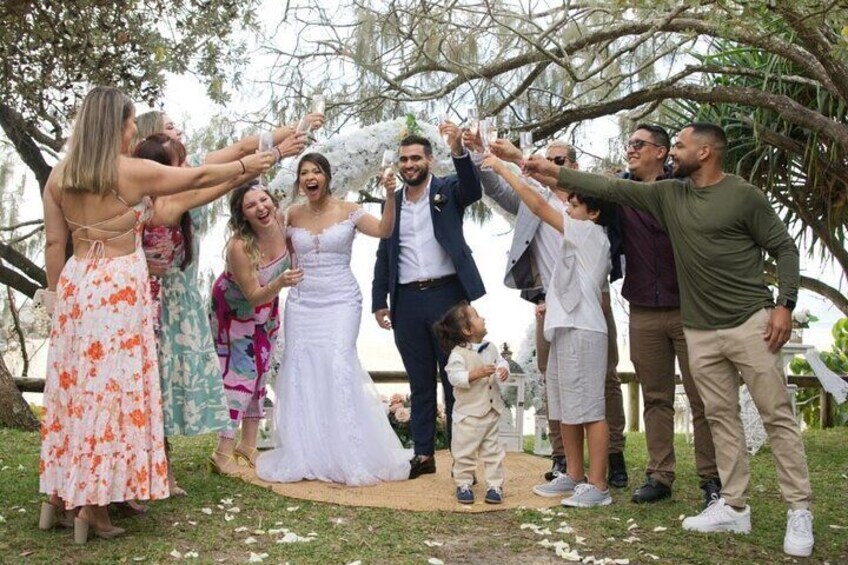 Noosa beach wedding on the grass