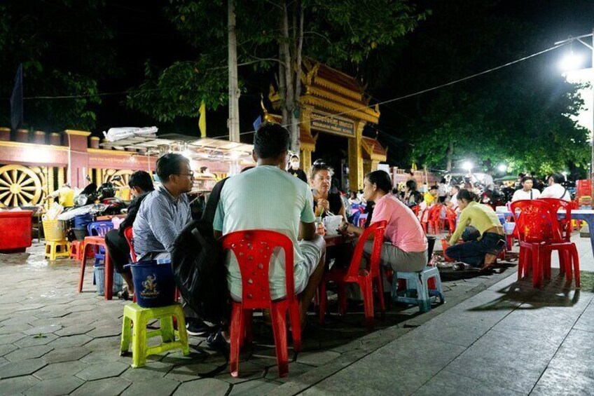 Street side in front of a local pagoda!