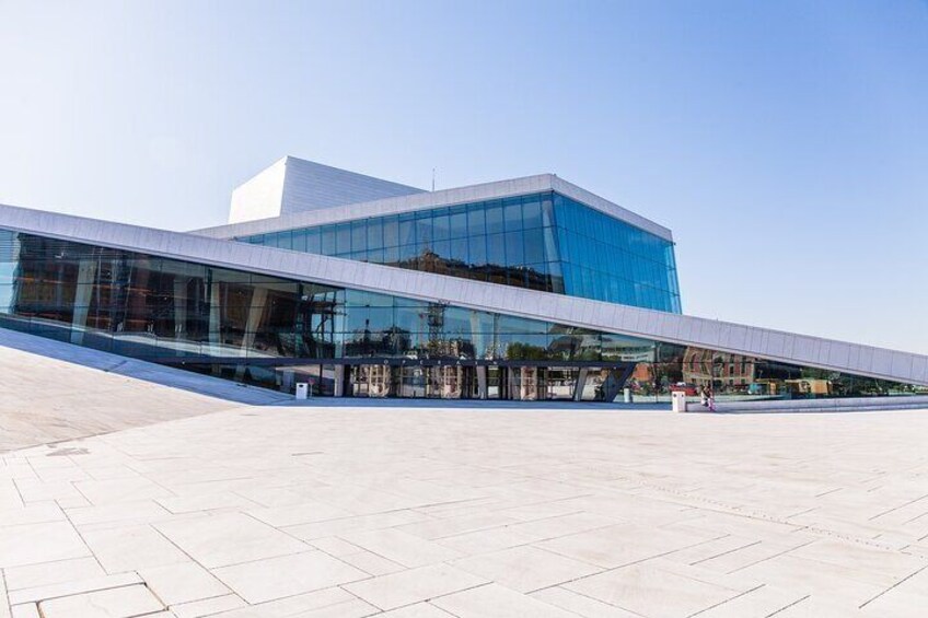 The entry of the iconic Oslo Opera House.