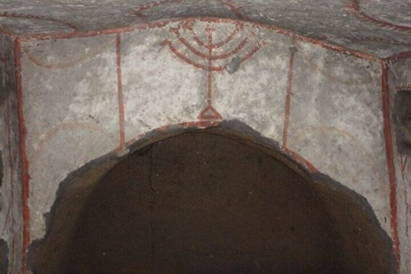 Fresco with red menorah