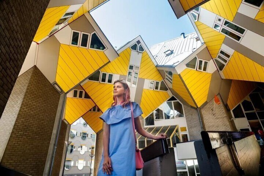 The cube houses in Rotterdam are 38 cube-shaped stilt houses and 13 business cubes at the Blaak near the Oude Haven. They were built between 1982 and 1984, after an initial presentation of the plans