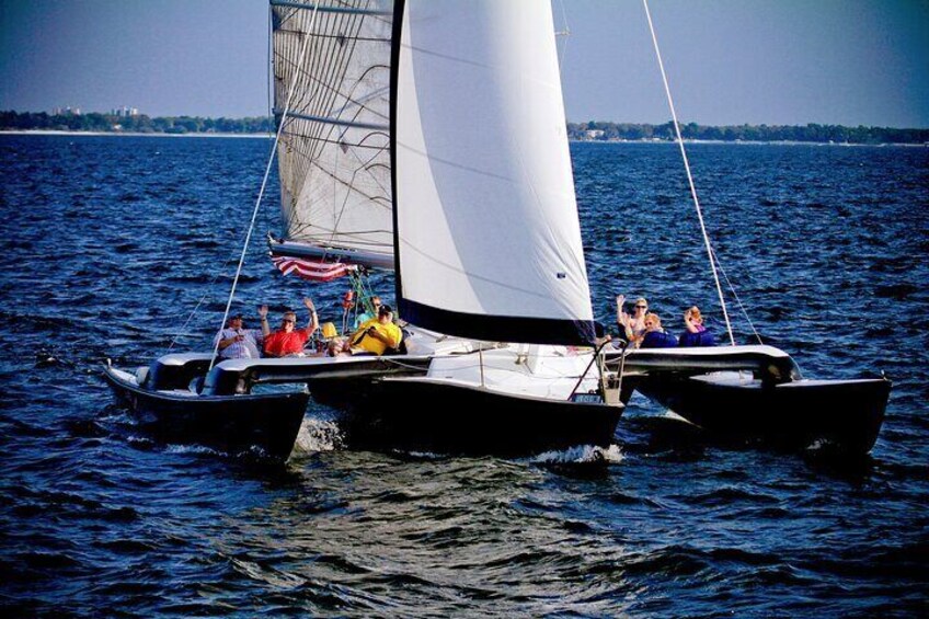 No leaning = No seasickness on our incredible Condor racing trimaran!