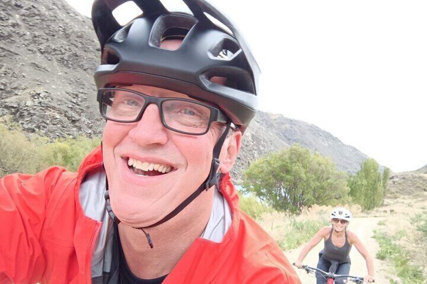 David (Trail Company Owner) and his wife Alexine riding the Roxburgh Trail. A beautiful trail, enjoying the quietness of the Roxburgh Gorge (a.k.a 'The Otago Rockies!)