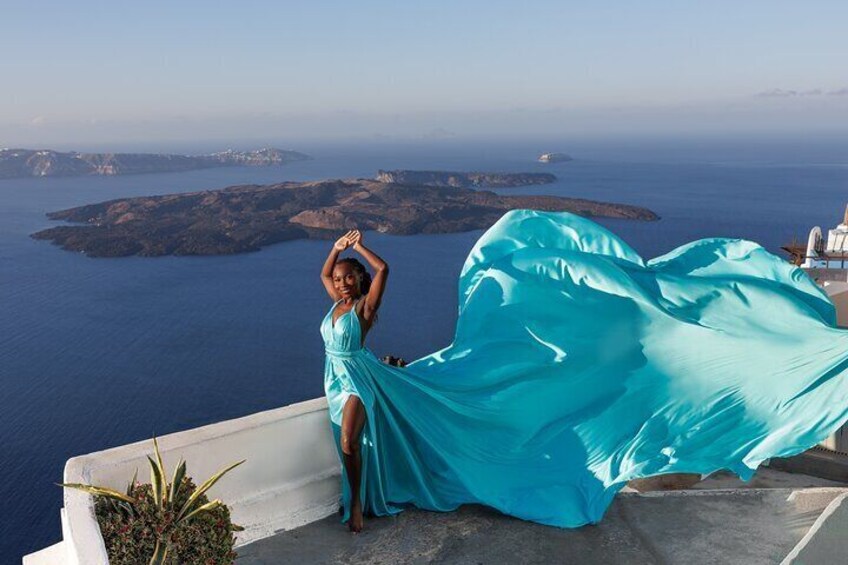 Flying Dress Photoshoot in Santorini