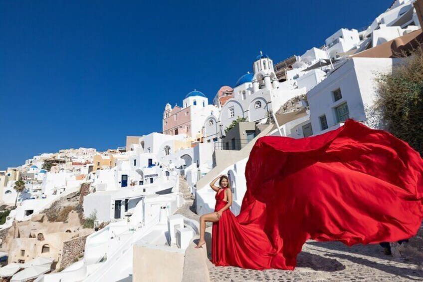 Flying Dress Photoshoot in Santorini