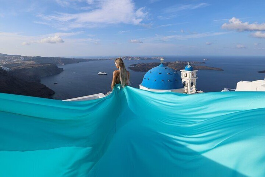 Flying Dress Photoshoot in Santorini