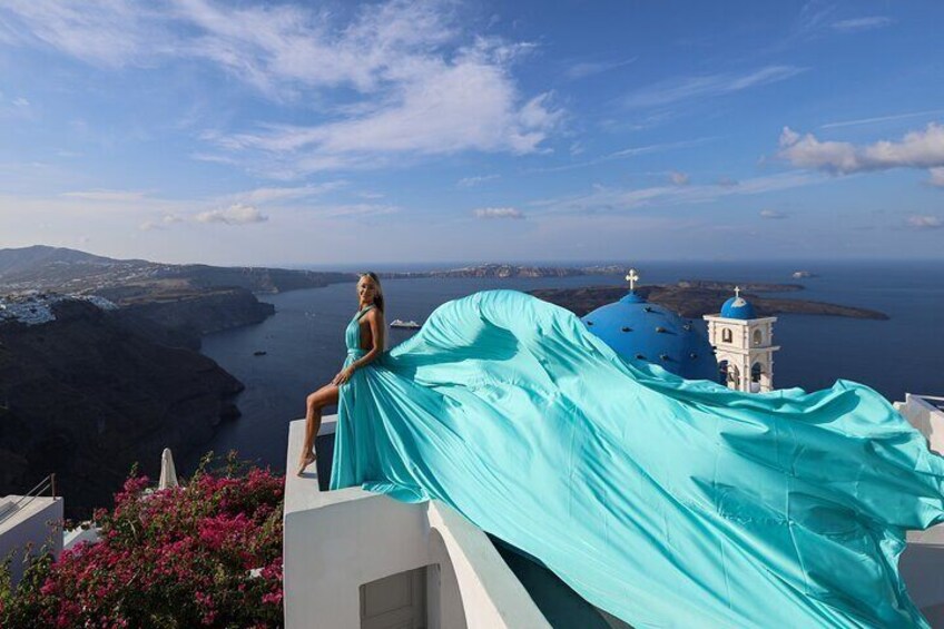 Flying Dress Photoshoot in Santorini