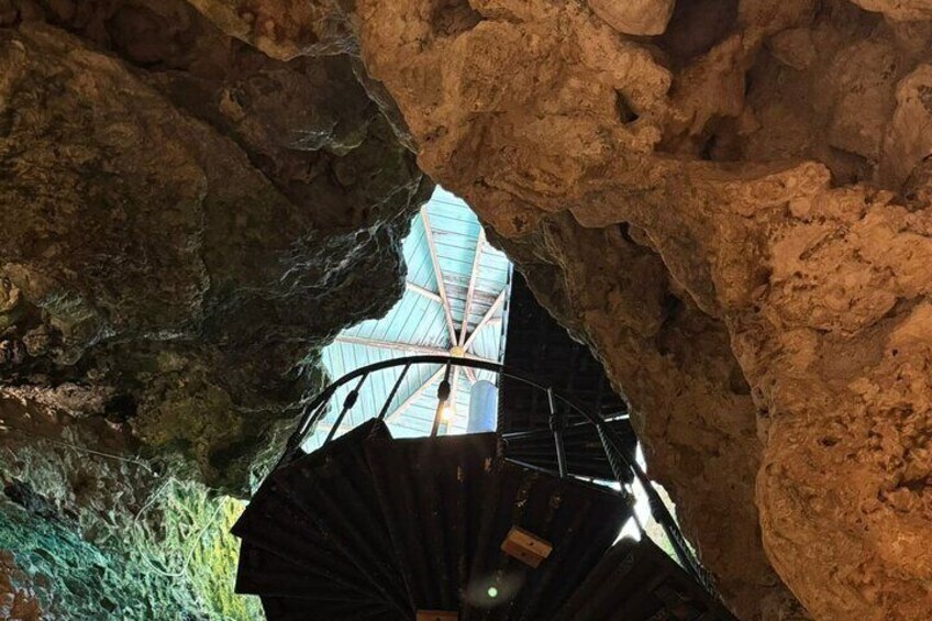 stairs under a cave