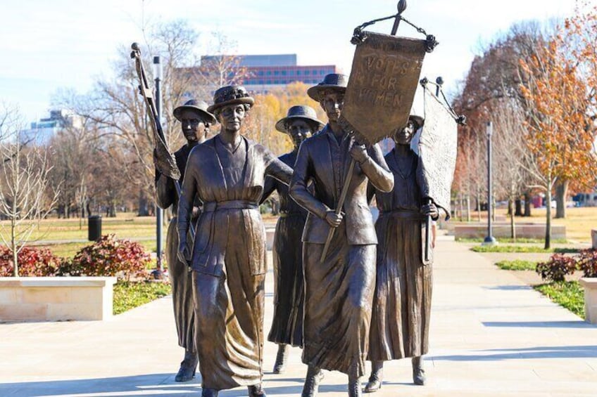 Stop to see the Women's Suffrage Monument in Centennial Park symbolizing the abolition on the 19th amendment granting women voting rights.