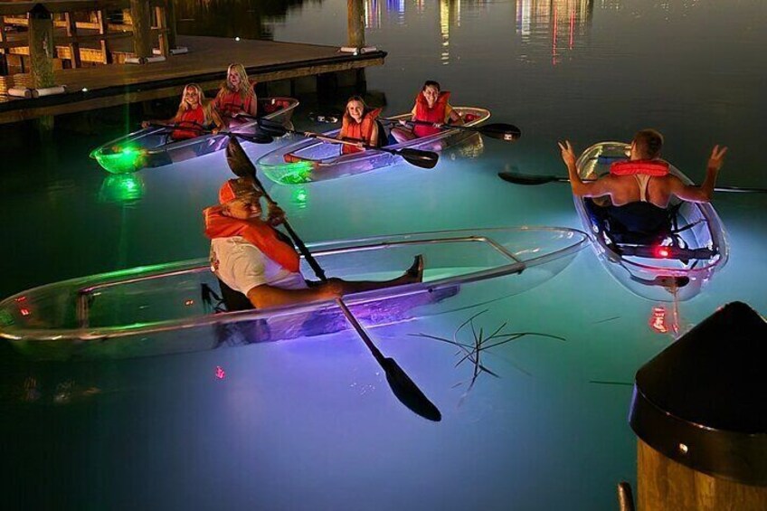 Your Clear Kayak will be set up with Super Bright LED lights to illuminate the water below you for a surreal and relaxing experience on the lagoon.
