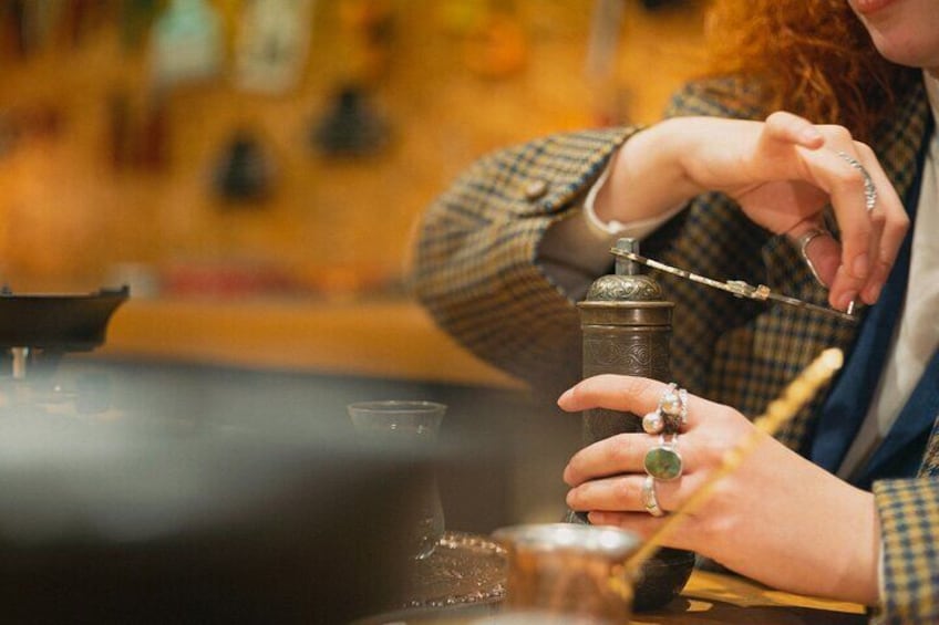 Hands-on experience in brewing Turkish coffee, an essential part of the workshop.