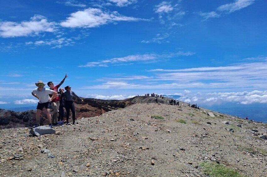 We made it! Enjoy the exhilarating feeling of reaching the summit of the majestic Santa Ana Volcano. At over 2,300 meters above sea level, Join this adventure full of energy, nature, and satisfaction.