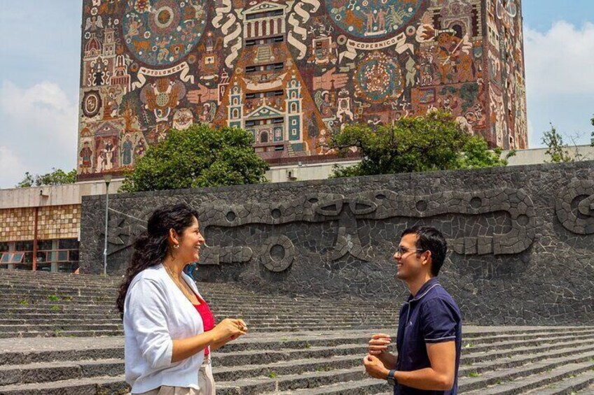 Guided Walking Tour Describing UNAM Murals and Revolution