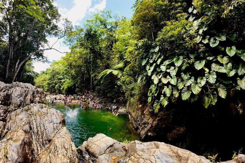 A glimpse of "Point A" as seen from across, near a cliff. This is where the activities of cliff jumping and rope swings take place.