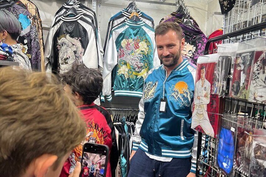 Try on a cool Japanese-style jacket with gaudy embroidery.