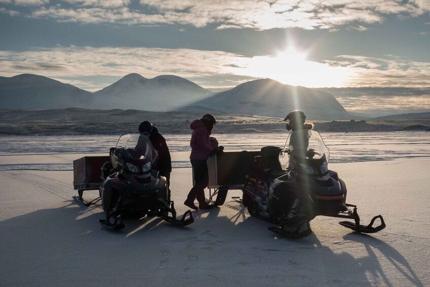 Picture 2 for Activity Abisko: Snowmobile Sled Expedition with Snack and Hot Drink