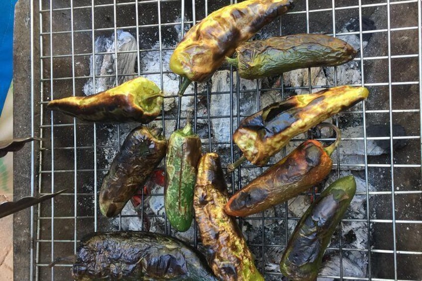 Roasting the peppers.