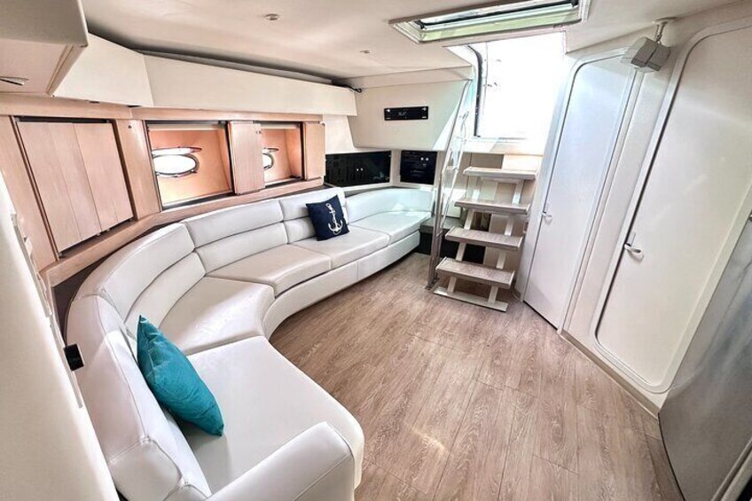 Lots of room below deck. Fridge and freezer available for use during the charter