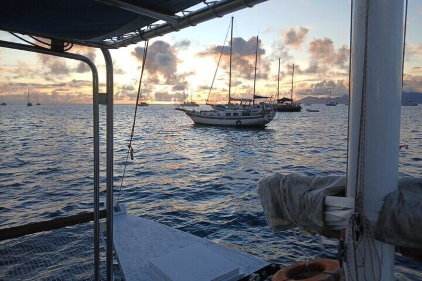Sunset sailing trip on the Lagoon of Tahiti