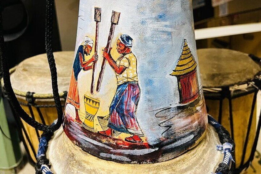 Music meets art - all drums are handpainted by local artists