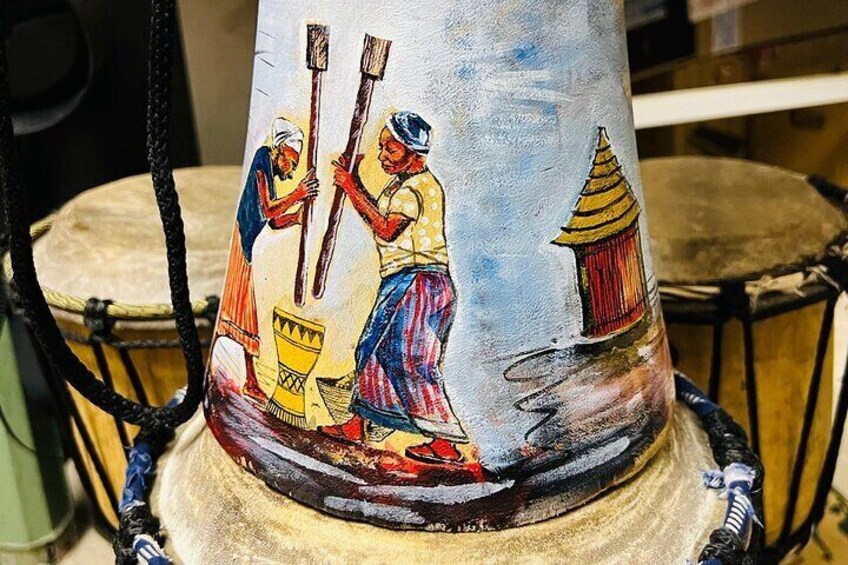 Music meets art - all drums are handpainted by local artists