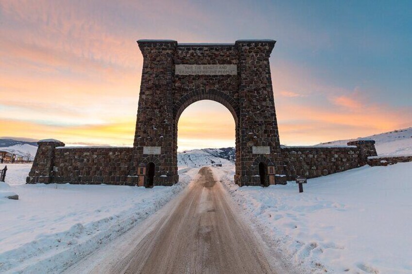 This is the Roosevelt Arch that President Theodore Roosevelt laid the cornerstone for in 1903. We'll drive past it on our way into the park from Gardiner. 