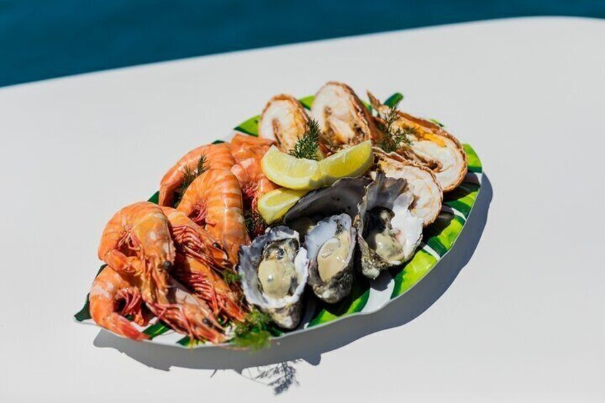 Add an optional seafood platter to your Ocean Spirit private charter experience