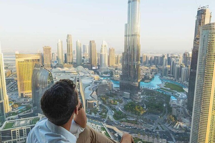 Take in the awe-inspiring views of Dubai's skyline from the Sky View Observatory, with the Burj Khalifa standing tall in the background.