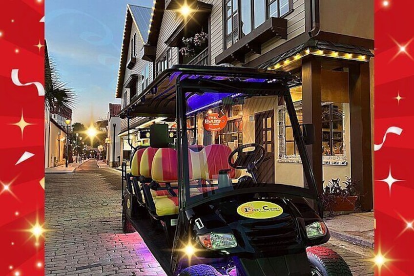 St. Augustine Nights of Lights Tour on Premium Electric Cart