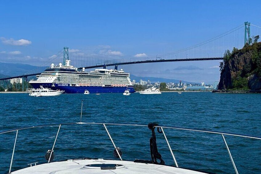 A cruise ship starting on its journey to Alaska
