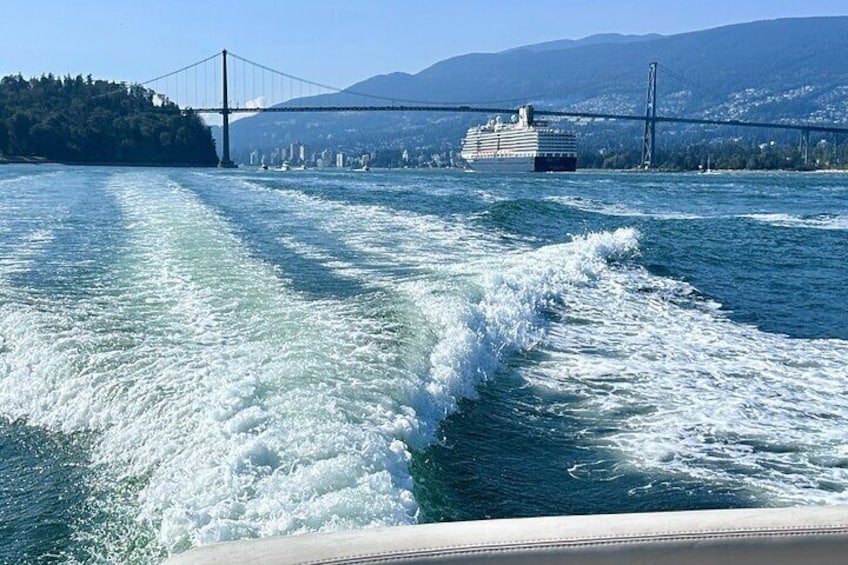 A cruise ship leaving Vancouver heading to Alaska