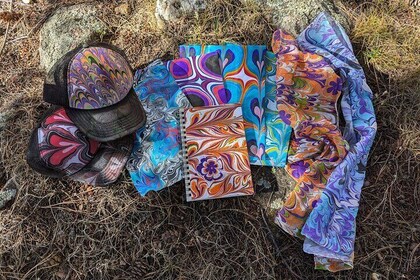 Marbled Silk Scarf, Trucker Hat, Sketchbook or 4 Pieces of Paper