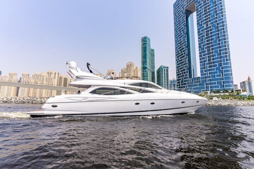 Yacht charter in Dubai Marina with our magnificent yacht Sunseeker 64ft Java