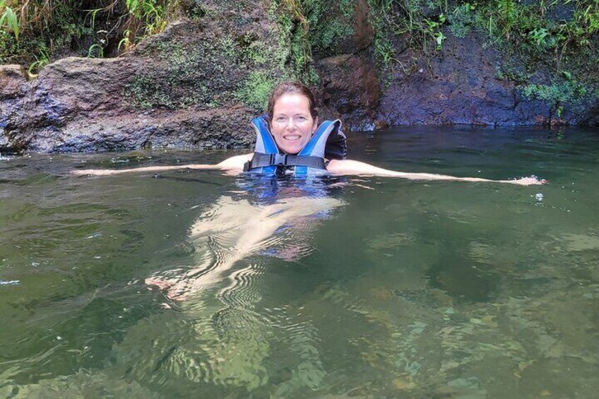 Enjoying a bath at titou gorge after swimming from the hidden waterfalls inside the cave