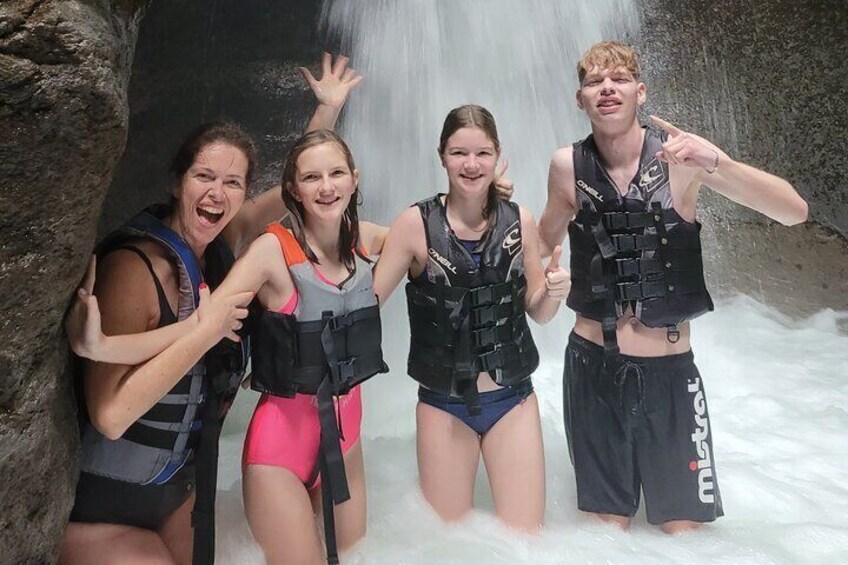 Lovely family tour. Photo inside the Titou Gorge at the Waterfall