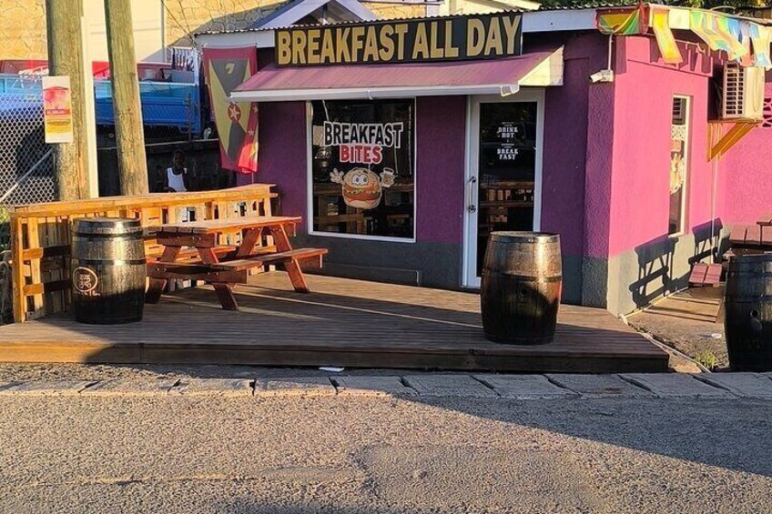 First stop on the itinerary, Breakfast All Day,that's where you will enjoy local authentic Grenadian Breakfast 