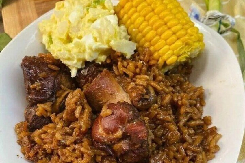 Grenadian Style Pelau with boiled corn 