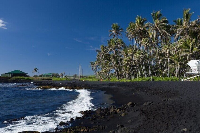 Relax at Punalu’u Black frequently visited by green sea turtles and the hawk bill turtles 