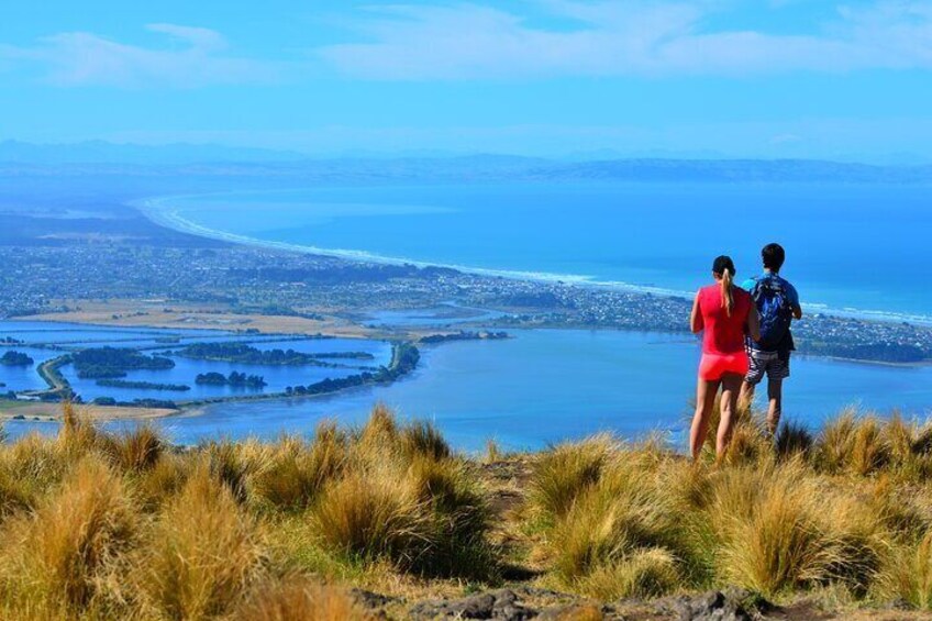 Enjoying the view from the climbing area on the Port Hills, Christchurch