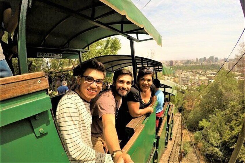 Going up by a funicular in Santiago !