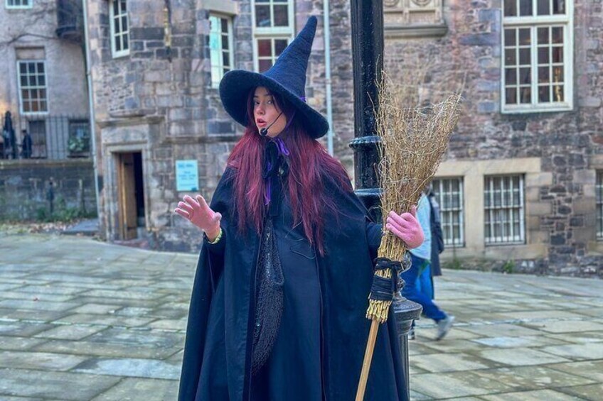 Your Witch Guide in front of the Writer's Museum