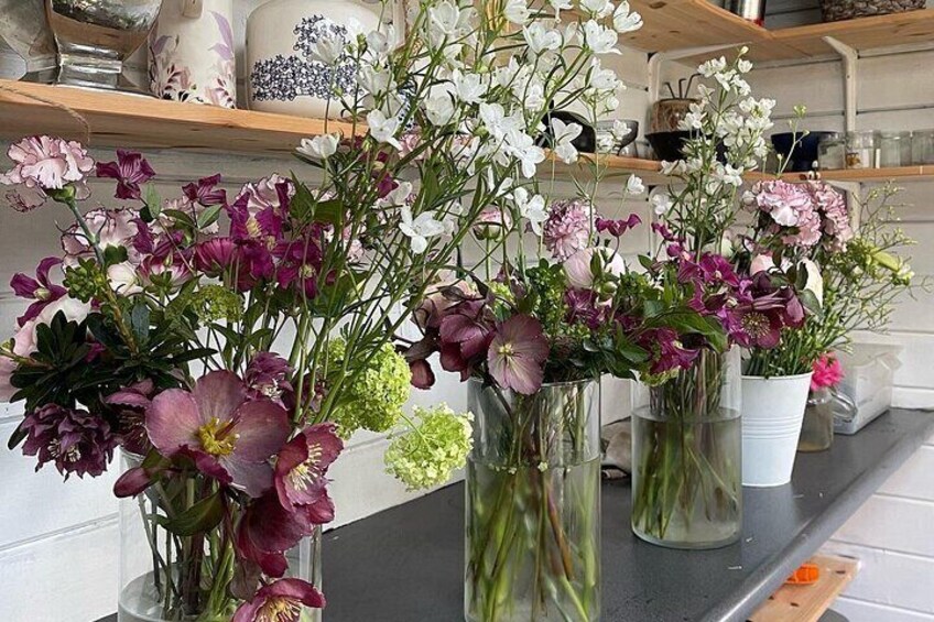 Flowers in the studio after we clean and hydrate them.