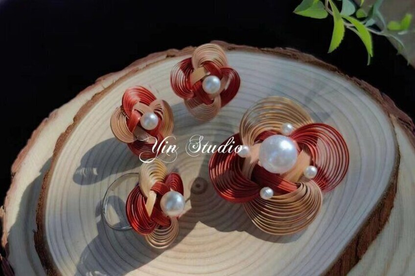 Camellia Jewelry: Bamboo Weaving for Brooch, Earring & Ring