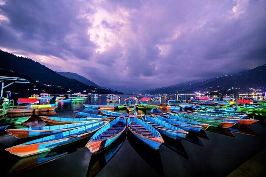 Wooden boats at Fewa Lake