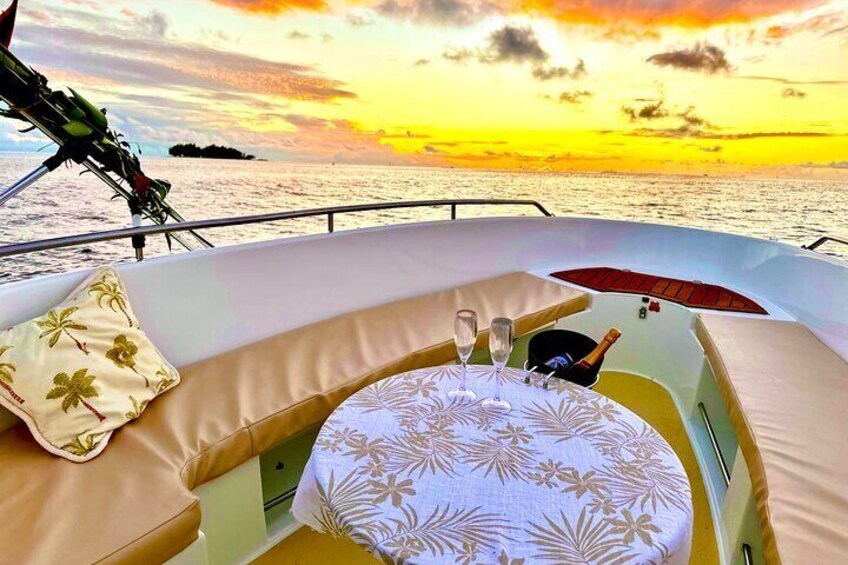 Embark on our luxury jet boat for an incredible sunset. , with a glass of champagne, magical. 