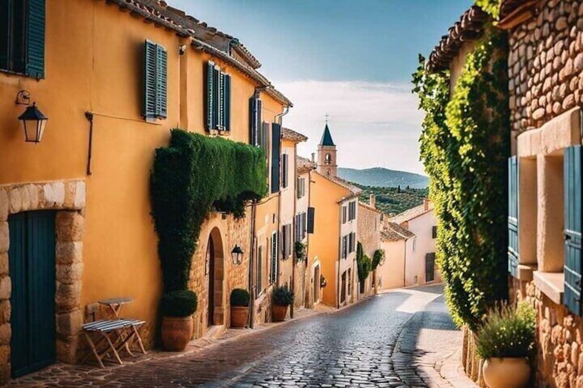 Grimaud iconic Village Private Tour and Cruise in Electric Boat