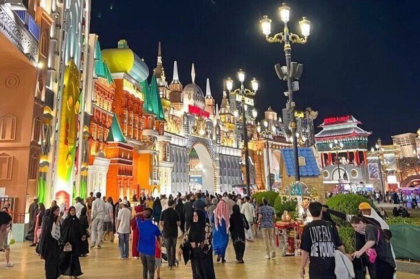 Walk through the lively streets of Global Village, where cultures from around the world meet in harmony.